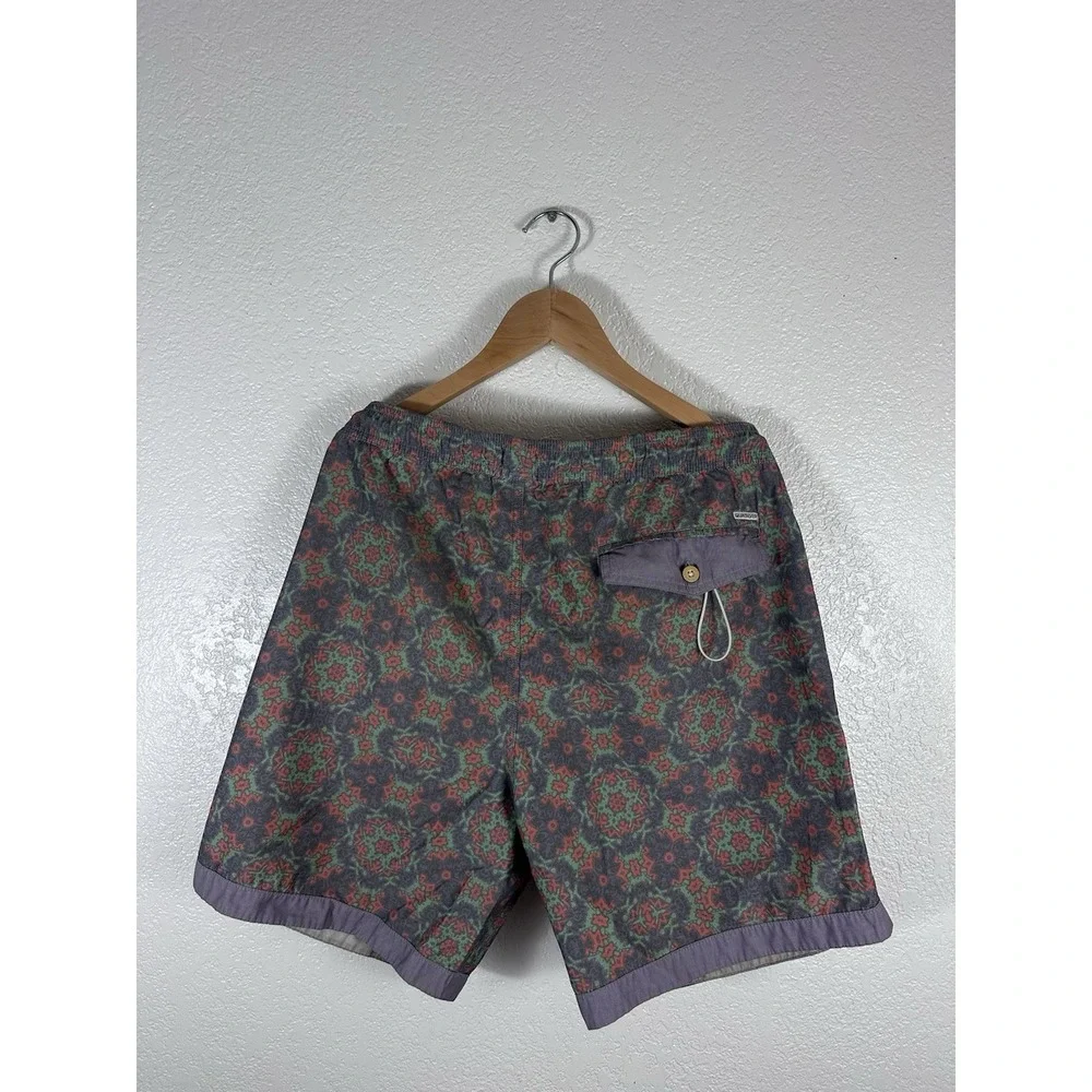 Quiksilver Psychedelic Print Board Shorts Swim Trunks Mens Gray Green Red